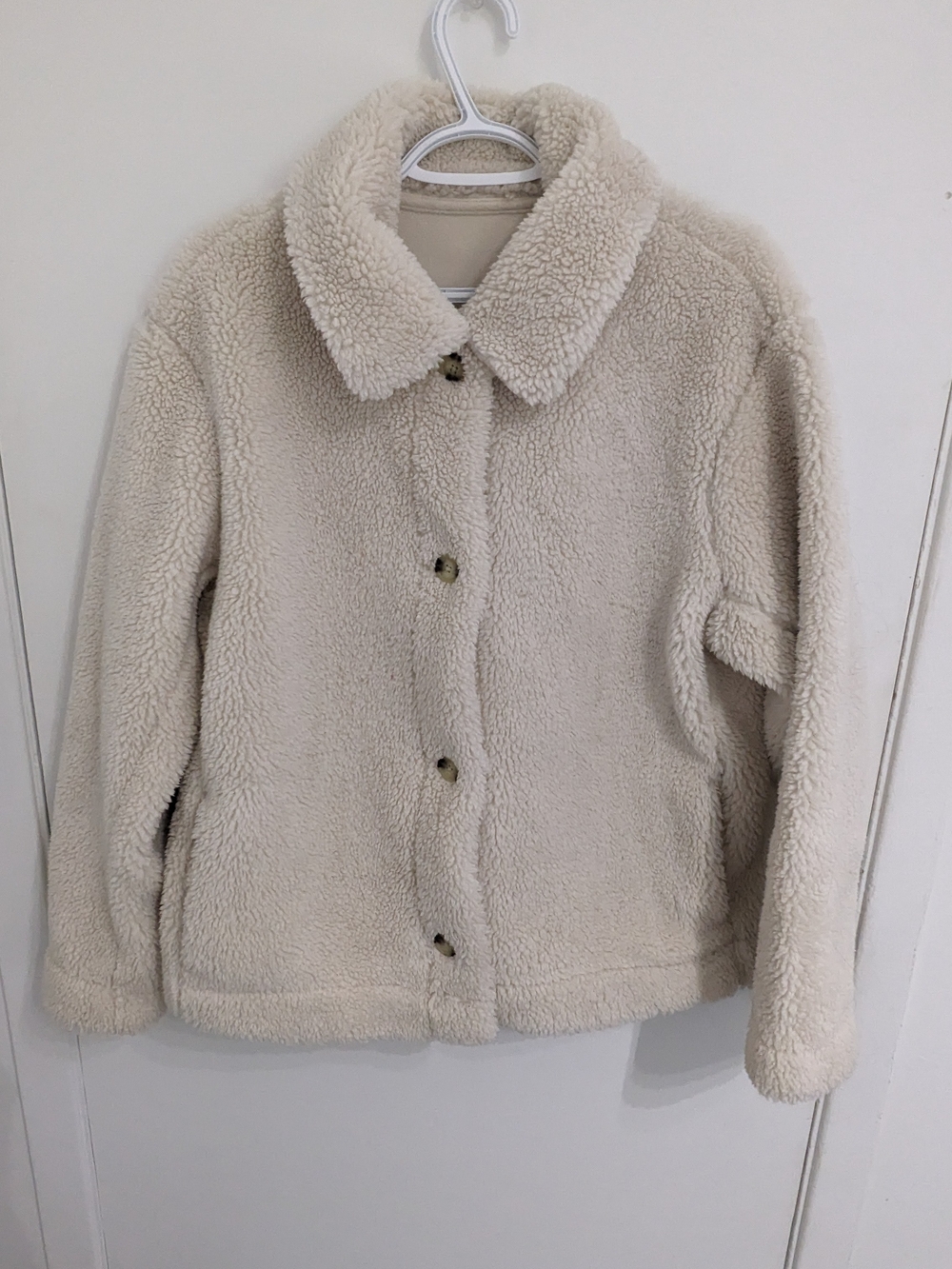 Uniqlo Cream Teddy Sherpa Button Jacket - Women's
